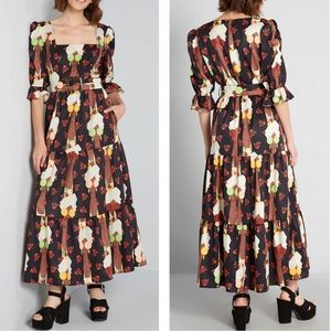 Hutch‎ X ModCloth NWT Let's Go Boho Brown Colorful Belted Pocket Maxi Dress Sz 4